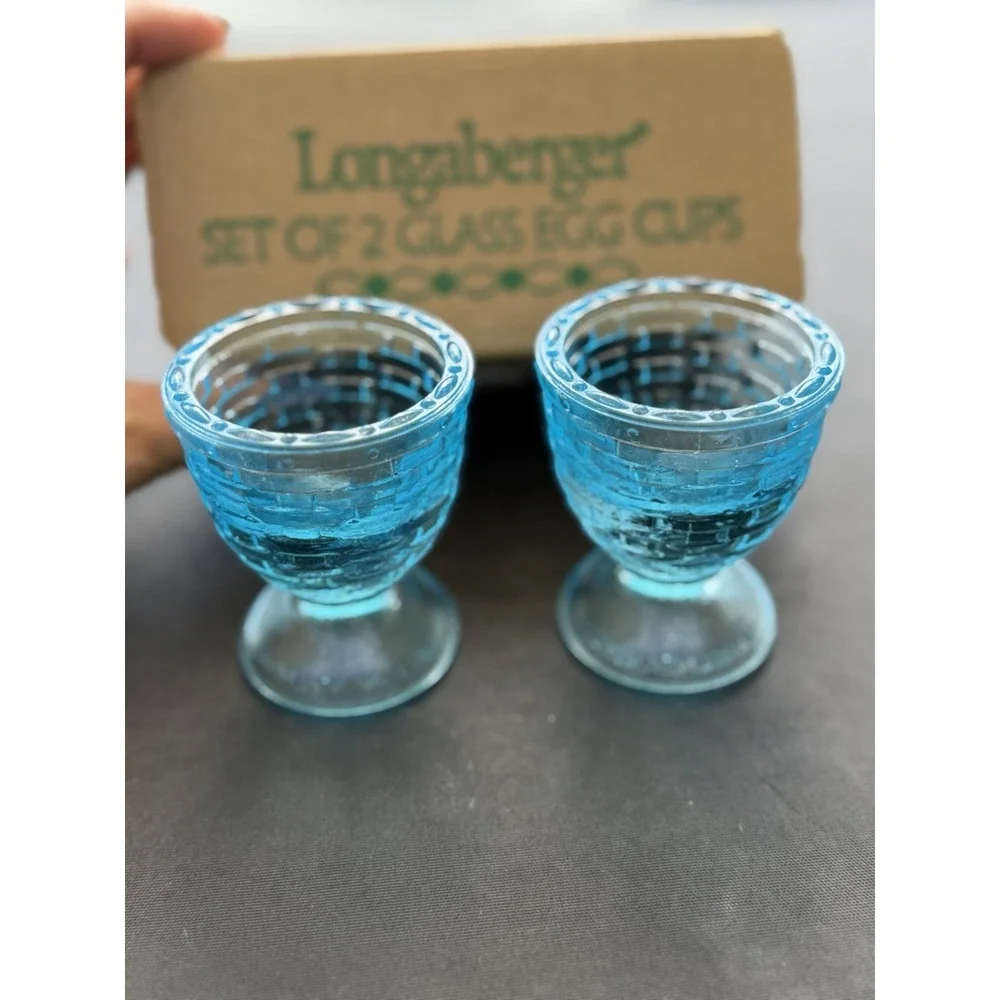 Longaberger Pottery SET OF TWO ROBINS EGG BLUE EGG CUPS